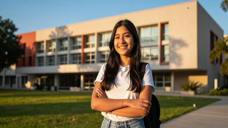 Estudiante mexicano con luz dorada en campus