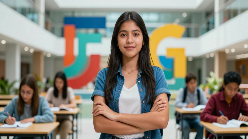 Estudiante mexicano aprende idiomas en campus moderno