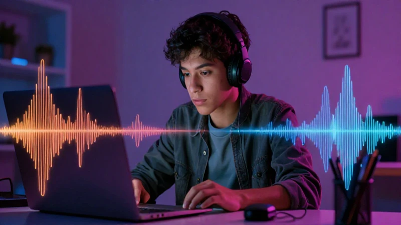 Estudiante mexicano concentrado ante música abstracta