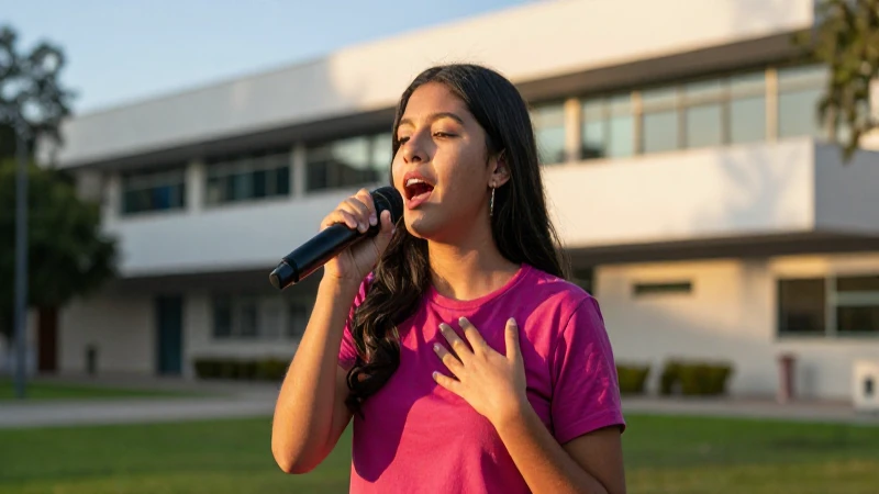 Estudiante mexicano canta en campus con luz dorada