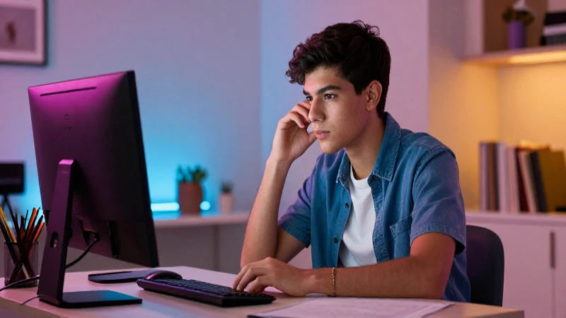 Joven mexicano estudiando intensamente en casa