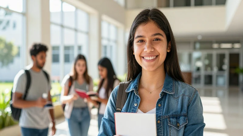 Estudiante mexicano sonriente en campus moderno