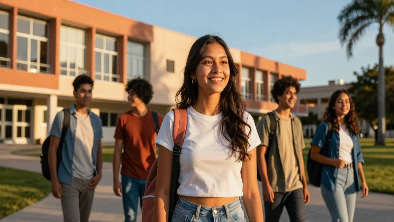 Estudiante mexicano moderno en campus dorado