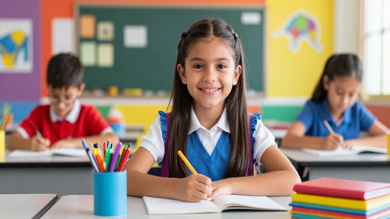 Niña mexicana sonriente en clase moderna y vibrante