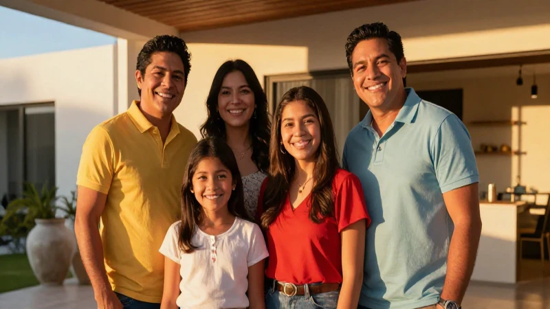 Retrato cinematográfico de familia mexicana feliz