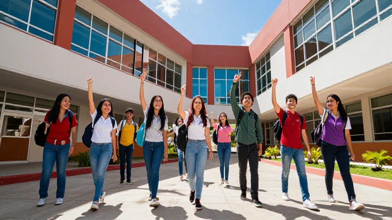 Estudiantes mexicanos exitosos en un moderno campus