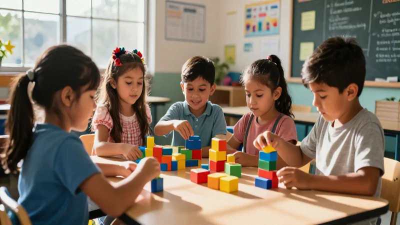 Niños mexicanos juegan con bloques educativos