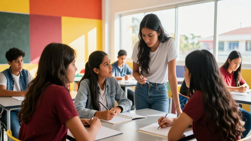 Estudiantes mexicanos colaborando en aula moderna
