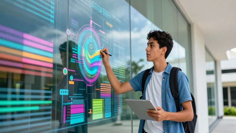 Estudiante brillante en campus universitario moderno