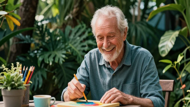 Anciano sonriente disfruta un pasatiempo feliz al aire libre