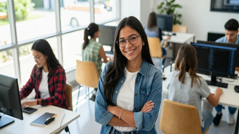 Joven mexicano sonriendo en entorno educativo digital