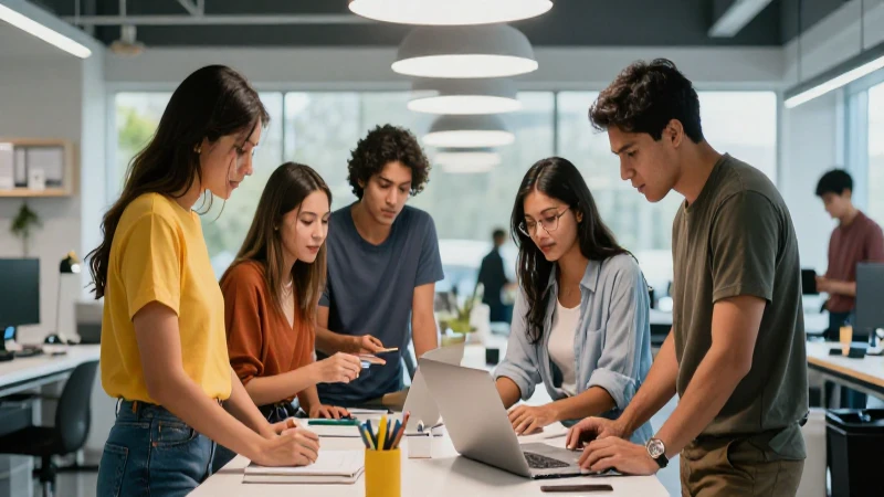 Jóvenes mexicanos colaboran en un estudio moderno