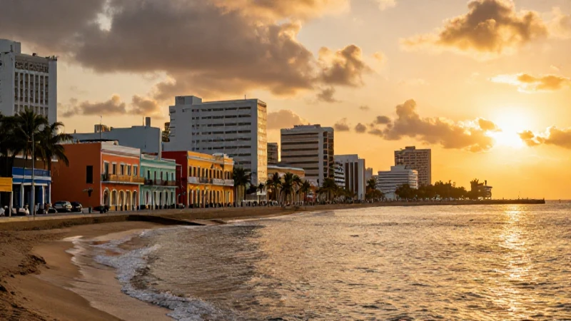 Malecón San Juan en atardecer dorado