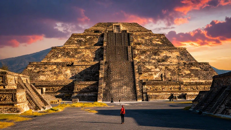 Viajero contempla majestuosas Pirámides de Teotihuacán