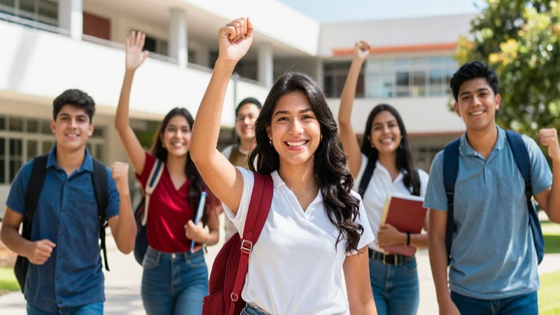 Estudiantes mexicanos celebrando éxito universitario