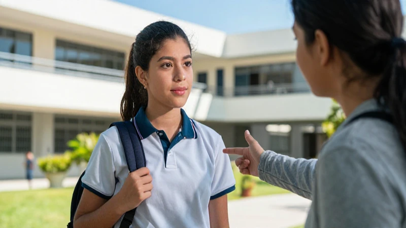 Estudiante mexicano guía en campus moderno vibrante
