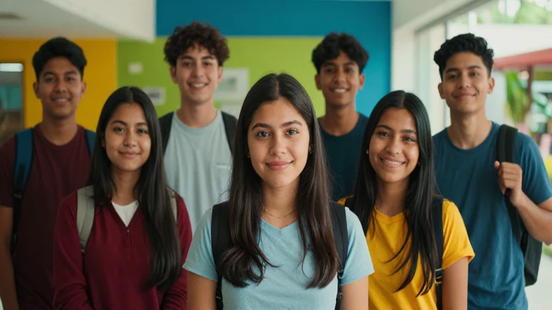 Estudiantes mexicanos en campus moderno
