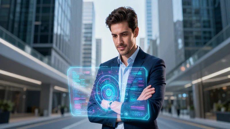 Innovador mexicano con holograma urbano futurista