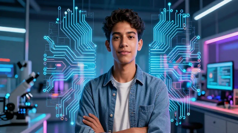 Joven inventor mexicano en laboratorio tecnológico