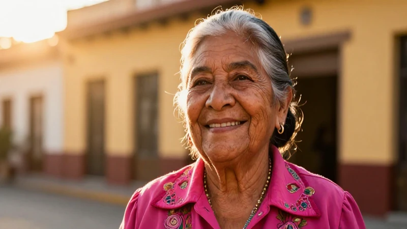 Abuela mexicana sonriente en luz dorada cinematográfica