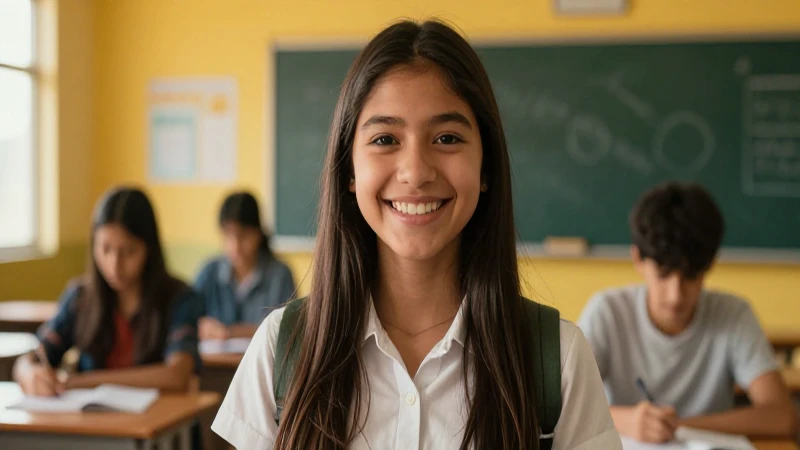 Estudiante mexicano feliz en entorno educativo moderno