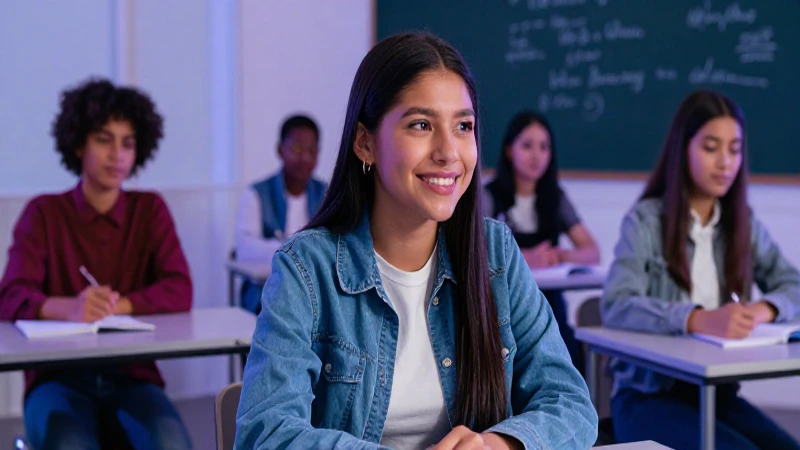 Estudiante mexicano sonriente en clase moderna