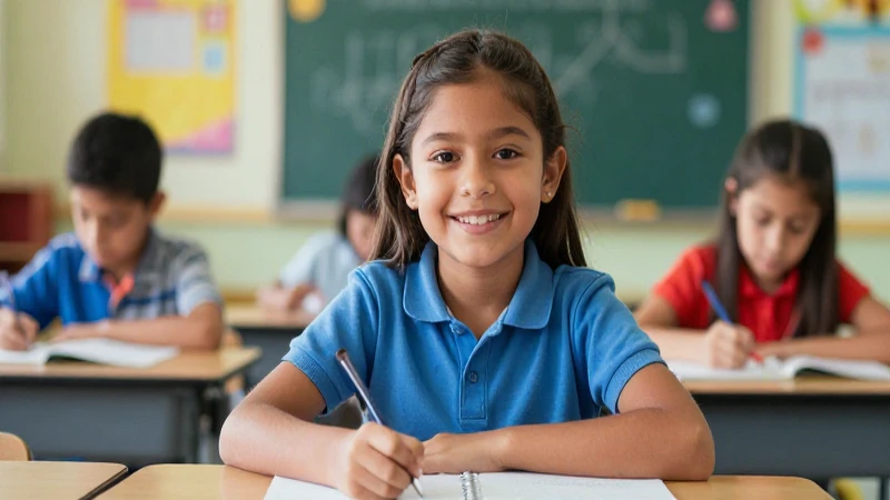 Estudiante mexicano sonriente aprende en aula vibrante
