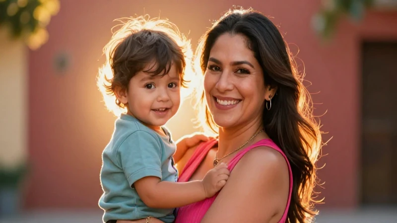 Madre mexicana sonriente con su hijo