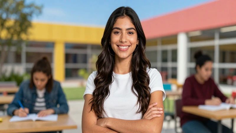 Joven mexicana exitosa en campus moderno