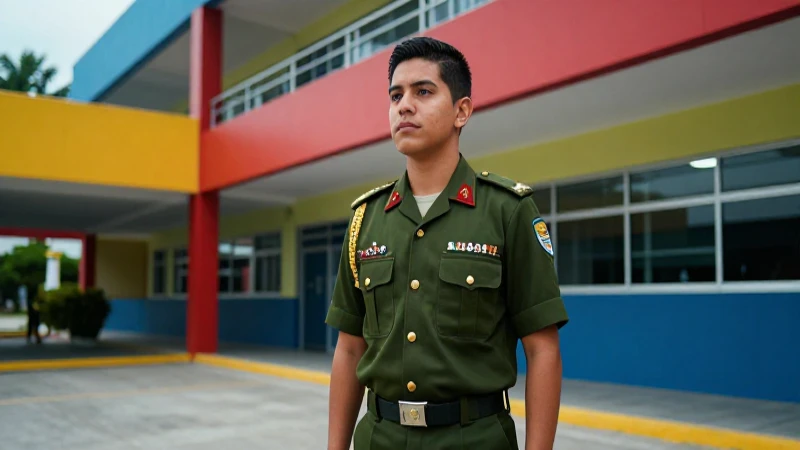 Estudiante militar mexicano en uniforme escolar