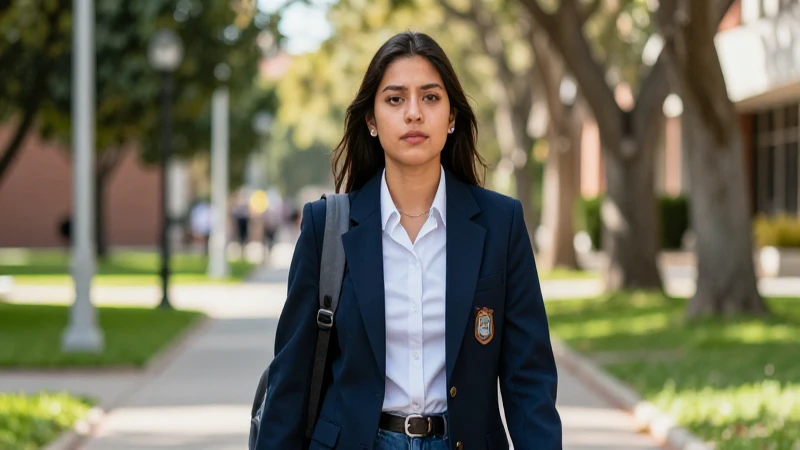 Estudiante mexicano decidido en campus vibrante