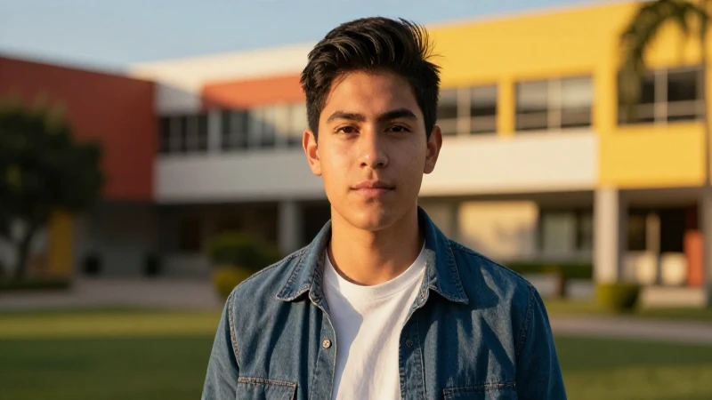 Joven mexicano estudiantil con luz dorada
