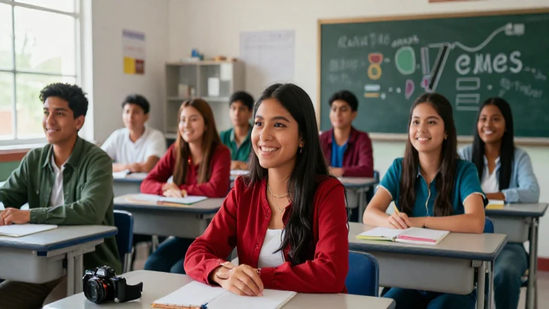 Estudiantes mexicanos alegres en aula moderna