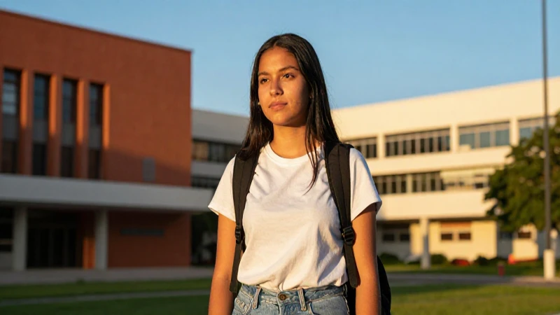 Estudiante mexicano en campus con luz dorada