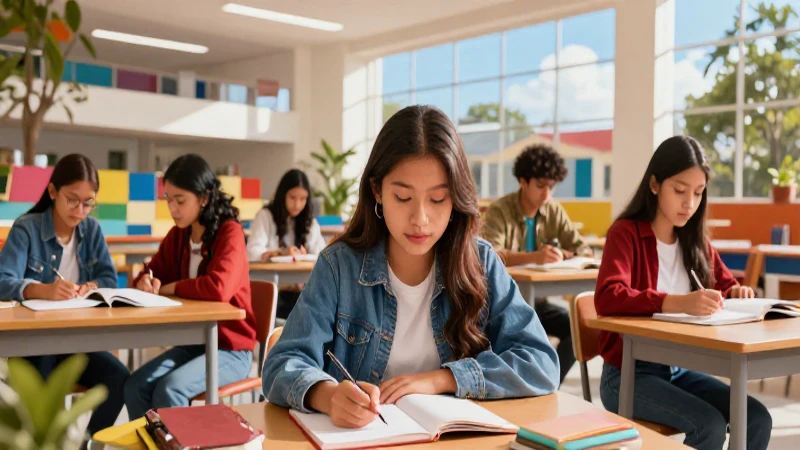 Estudiante mexicano vibrante en campus moderno