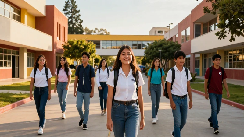 Estudiantes mexicanos modernos en campus soleado