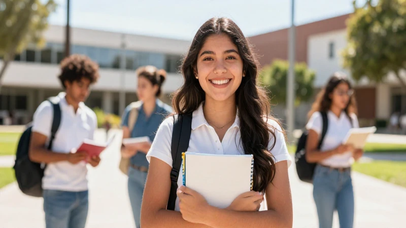 Estudiante mexicana feliz en campus universitario