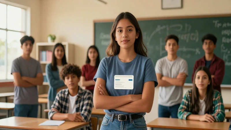 Ilustración de estudiante con tarjeta del Bienestar