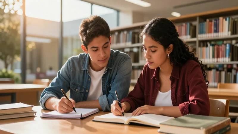 Estudiantes mexicanos estudian juntos bajo la luz