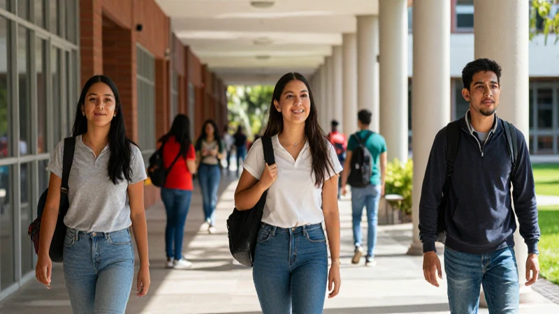 Estudiante mexicano exitoso en moderno campus universitario