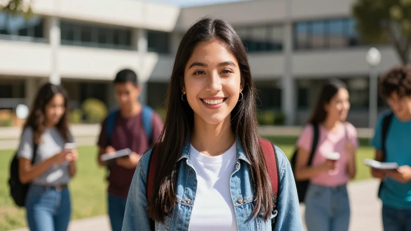 Joven mexicano sonriente en campus vibrante