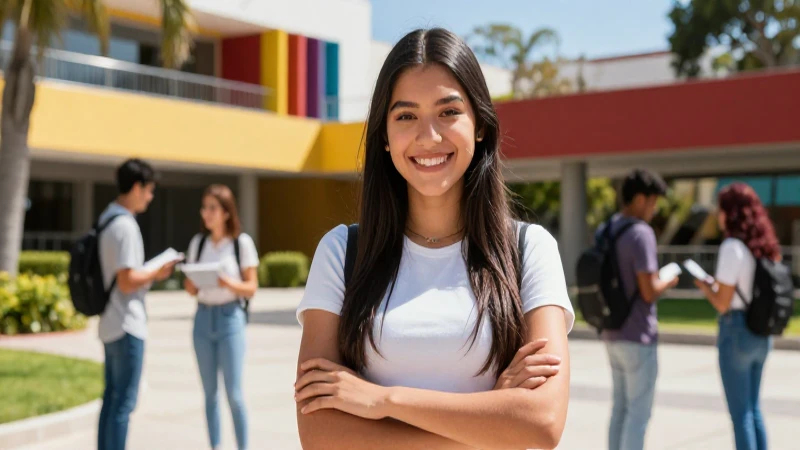 Estudiante mexicano sonriente en un campus vibrante