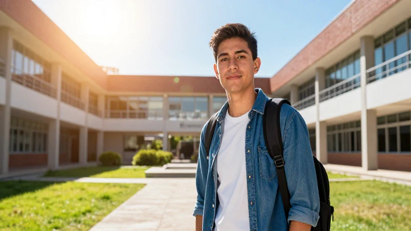 Joven exitoso en vibrante campus moderno
