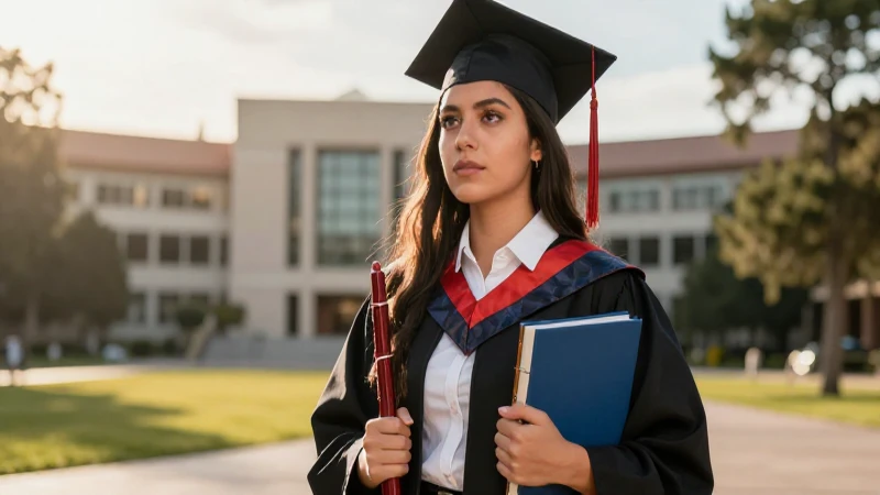 Estudiante mexicano en campus bajo luz dorada