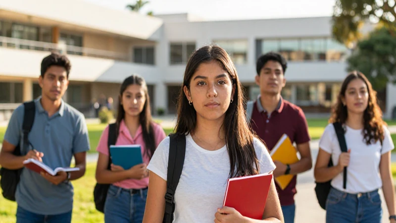 Estudiantes mexicanos en campus vibrante y elegante