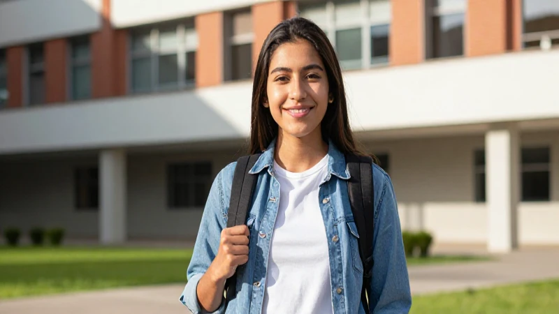 Joven mexicano vibrante en campus universitario moderno