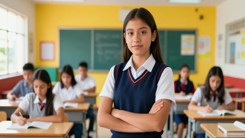 Estudiante mexicano exitoso en entorno brillante