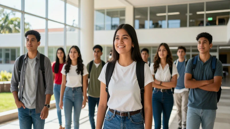 Estudiantes mexicanos en un campus académico vibrante