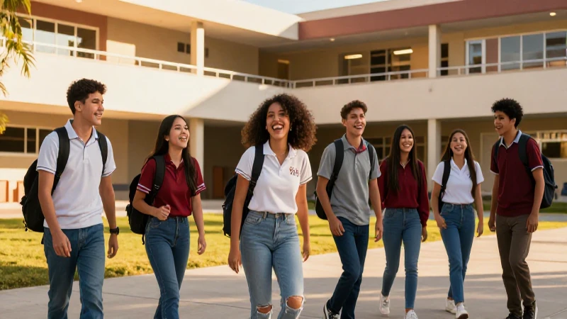 Estudiantes mexicanos alegres en un campus soleado