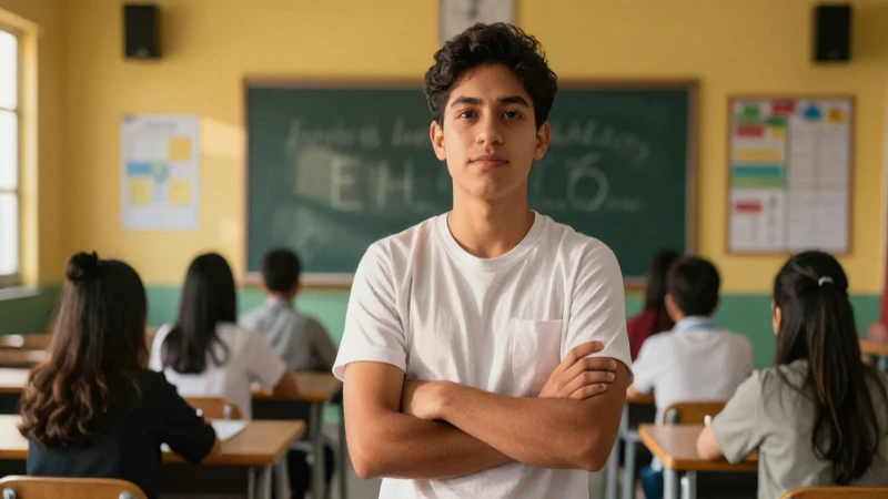 Estudiante mexicano exitoso en aula moderna